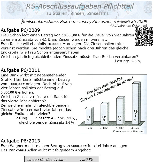 Realschule Abschlussprüfung Sparen, Zinsen, Zinseszins ab 2009 / © by Fit-in-Mathe-Online.de