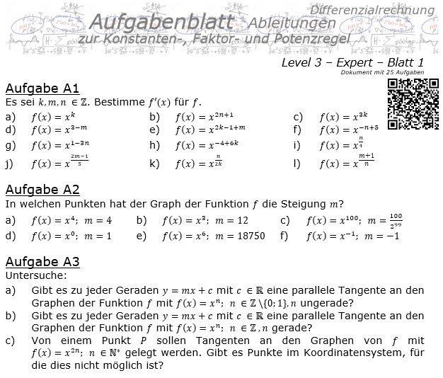 Konstanten-/Faktor-/Potenzregel Aufgabenblatt Level 3 / Blatt 1 / © by Fit-in-Mathe-Online.de