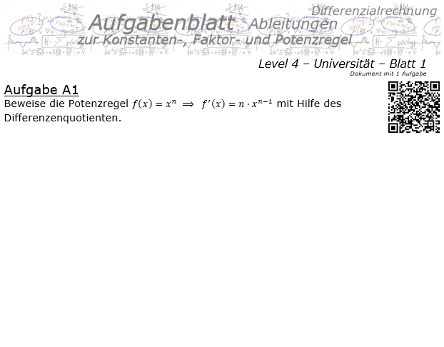 Konstanten-/Faktor-/Potenzregel Aufgabenblatt Level 4 / Blatt 1 / © by Fit-in-Mathe-Online.de