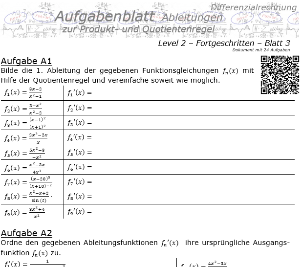 Produktregel und Quotientenregel der Ableitungen Aufgabenblatt 2/3 / © by Fit-in-Mathe-Online.de