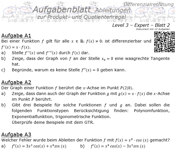 Produktregel und Quotientenregel der Ableitungen Aufgabenblatt 3/2 / © by Fit-in-Mathe-Online.de
