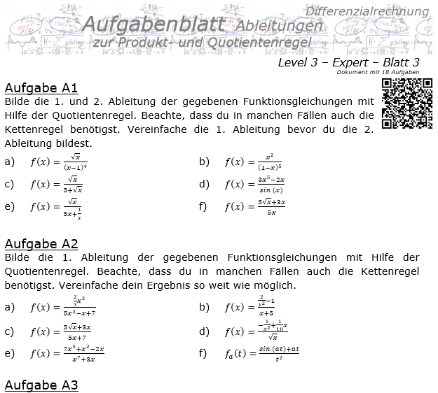 Produktregel und Quotientenregel der Ableitungen Aufgabenblatt 3/3 / © by Fit-in-Mathe-Online.de