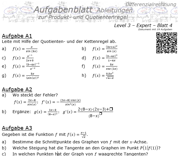 Produktregel und Quotientenregel der Ableitungen Aufgabenblatt 3/4 / © by Fit-in-Mathe-Online.de