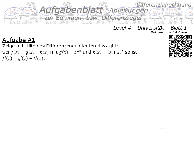 Summenregel und Differenzregel der Ableitungen Aufgabenblatt 4/1 / © by Fit-in-Mathe-Online.de