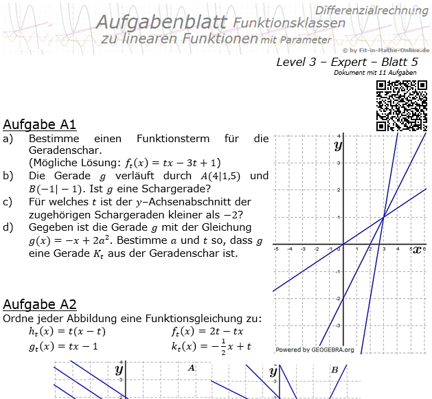 Lineare Funktionen (Geraden) Aufgabenblatt 3/5 / © by Fit-in-Mathe-Online.de