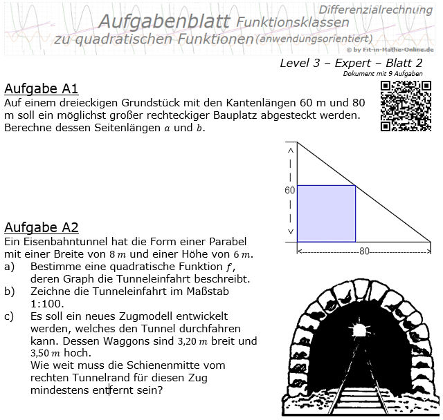 Quadratische Funktionen (Parabeln) Aufgabenblatt 3/2 / © by Fit-in-Mathe-Online.de