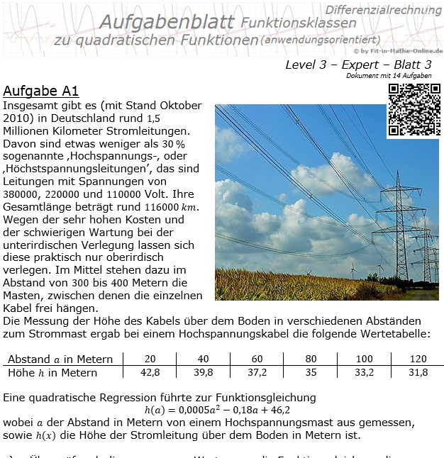 Quadratische Funktionen (Parabeln) Aufgabenblatt 3/3 / © by Fit-in-Mathe-Online.de