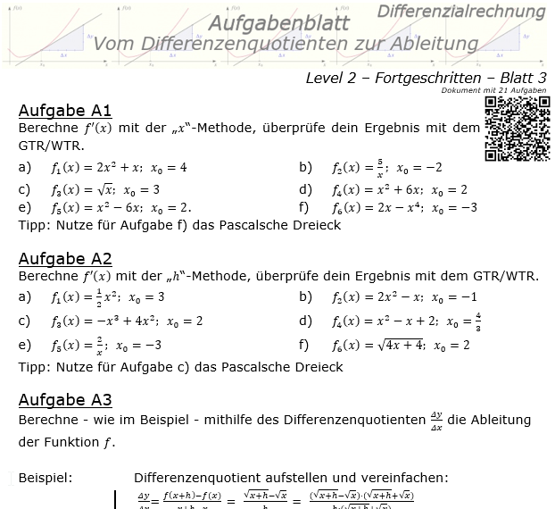 Vom Differenzenquotienten zur Ableitung Aufgabenblatt 2/3 / © by Fit-in-Mathe-Online.de