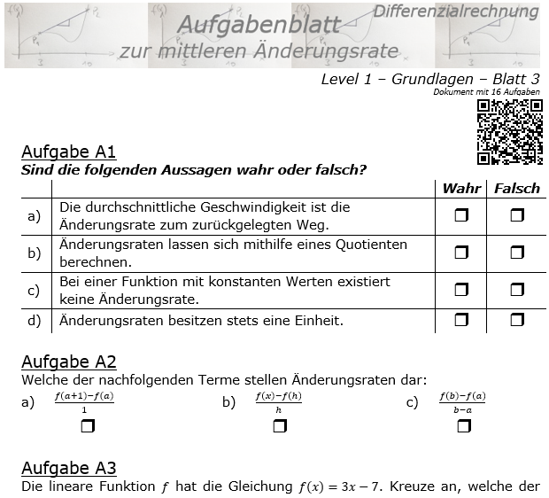 Mittlere Änderungsrate Aufgabenblatt 1/3 / © by Fit-in-Mathe-Online.de
