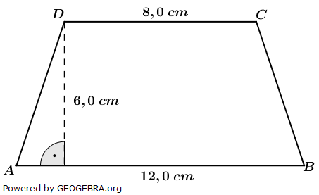 Berechne den Flächeninhalt des gleichschenkligen Trapezes. (Realschulabschluss Pflichtteil A1 (ohne Hilfsmittel) Mustersatz 6 Aufgabengraphik M06A701/© by www.fit-in-mathe-online.de)