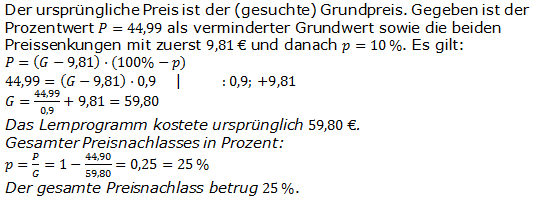 Lösungen zum Aufgabensatz 2 Graphik 1 Realschulabschluss Preise Preisbewegungen Übungsaufgaben/© by www.fit-in-mathe-online.de