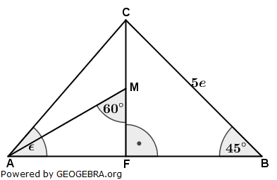 Im nebenstehenden Dreieck ABC ist M der Mittelpunkt von CF. (Realschulabschluss Wahlteilaufgaben Trigonometrie Aufgabengraphik W4b2003/© by www.fit-in-mathe-online.de)