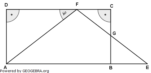 Gegeben ist das Rechteck ABCD und das gleichschenklige Dreieck AEF. (Realschulabschluss Pflichtteilaufgaben Trigonometrie Aufgabengraphik P12008/© by www.fit-in-mathe-online.de)