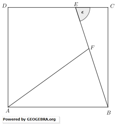 Im Quadrat ABCD liegen das rechtwinklige Dreieck BCE und das gleichschenklige Dreieck ABF. (Realschulabschluss Pflichtteilaufgaben Trigonometrie Aufgabengraphik P22017/© by www.fit-in-mathe-online.de)