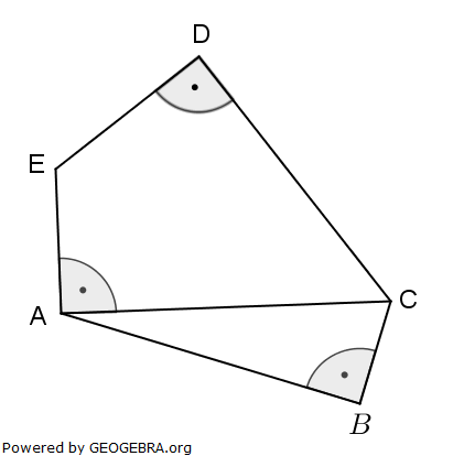 Im Fünfeck ABCDE gilt: (Realschulabschluss Übungsaufgaben Trigonometrie Aufgabengraphik A04/© by www.fit-in-mathe-online.de)