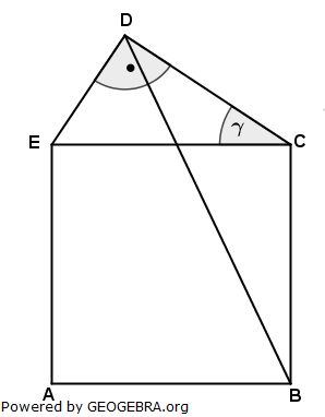Das Fünfeck ABCDE besteht aus einem Quadrat und einem rechtwinkligen Dreieck. (Realschulabschluss Wahlteilaufgaben Trigonometrie Aufgabengraphik W3a2004/© by www.fit-in-mathe-online.de)