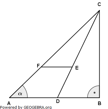 Im Dreieck ABC liegt das Trapez ADEF. (Realschulabschluss Wahlteilaufgaben Trigonometrie Aufgabengraphik W4b2005/© by www.fit-in-mathe-online.de)