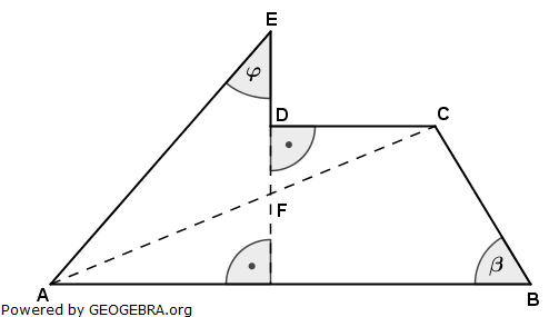 In der Figur ABCDE sind gegeben: (Realschulabschluss Wahlteilaufgaben Trigonometrie Aufgabengraphik W1a2006/© by www.fit-in-mathe-online.de)