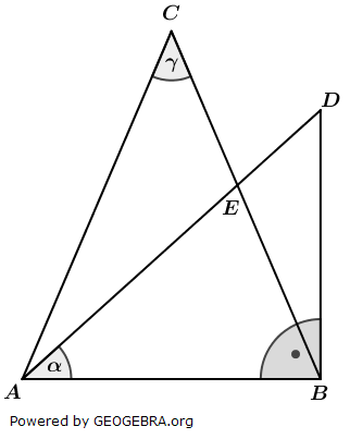 Das rechtwinklige Dreieck ABD und das gleichschenklige Dreieck ABC haben die Seite AB gemeinsam. (Realschulabschluss Wahlteilaufgaben Trigonometrie Aufgabengraphik W1a2017/© by www.fit-in-mathe-online.de)