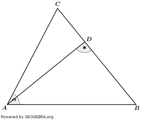Gegeben ist das Dreieck ABC. Es gilt: (Realschulabschluss Wahlteilaufgaben Trigonometrie Aufgabengraphik W1a2018/© by www.fit-in-mathe-online.de)