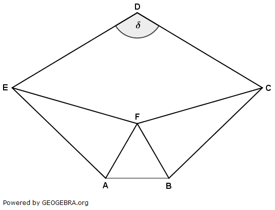 Das Fünfeck ABCDE besteht aus dem gleichseitigen Dreieck ABF, den beiden gleichschenkligen Dreiecken AFE und FBC sowie dem Drachenviereck DEFC. (Realschulabschluss Wahlteilaufgaben Trigonometrie Aufgabengraphik W1a2019/© by www.fit-in-mathe-online.de)