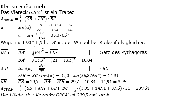 Realschulabschluss Trigonometrie Wahlteil W1b2019 Lösung Bild 2/© by www.fit-in-mathe-online.de