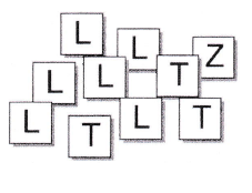 In einem Beutel befinden sich die rechts abgebildeten Buchstabenkärtchen. (Realschulabschluss Pflichtteilaufgaben Zufall und Wahrscheinlichkeit Aufgabengraphik 02 P7/2016/© by www.fit-in-mathe-online.de)