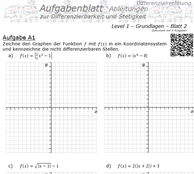 Differenzierbarkeit und Stetigkeit Aufgabenblatt 1/2 / © by Fit-in-Mathe-Online.de