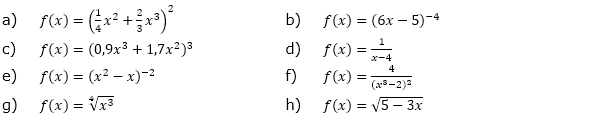 Bilde die 1. Ableitung f'(x) der nachfolgend gegebenen, verketteten Funktionen und vereinfache so weit wie möglich. (Grafik A210101 im Aufgabensatz 1 Blatt 2/1 Fortgeschritten zur Kettenregel /© by www.fit-in-mathe-online.de)