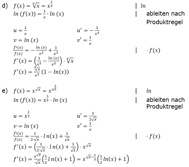Die logarithmische Differentiation Lösungen zum Aufgabensatz 2 d-e Blatt 4/1 Universität Bild 1/© by www.fit-in-mathe-online.de