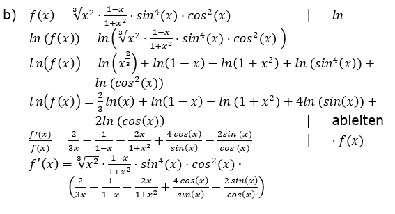 Die logarithmische Differentiation Lösungen zum Aufgabensatz 3 b Blatt 4/1 Universität Bild 1/© by www.fit-in-mathe-online.de