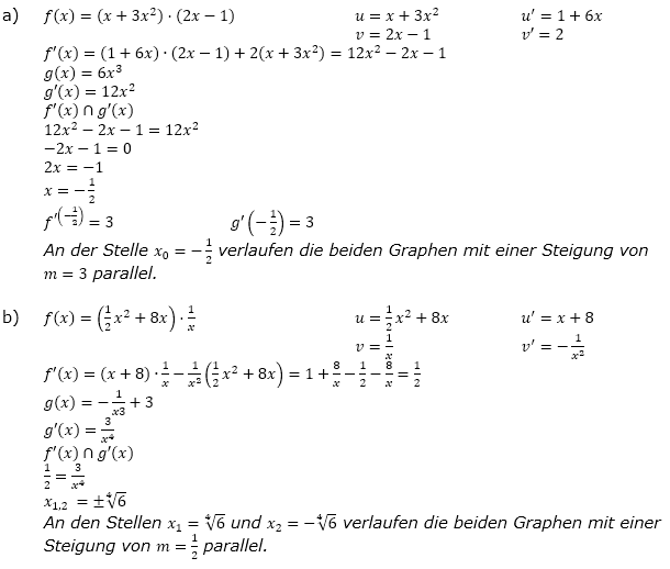 Produktregel bzw.Quotientenregel der Ableitungen Lösungen zum Aufgabensatz 4 Blatt 2/1 Fortgeschritten Bild 1/© by www.fit-in-mathe-online.de