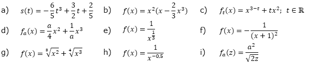 Bestimme die 1. und 2. Ableitung der gegebenen Funktionen. (Grafik A310101 im Aufgabensatz 1 Blatt 3/1 Expert zur Summenregel bzw. Differenzregel /© by www.fit-in-mathe-online.de)
