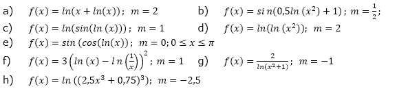Berechne die Stellen x0 des Graphen, an der die Funktionen f die Steigung m haben. (Grafik A220201 im Aufgabensatz 2 Blatt 2/2 Fortgeschritten zur Ableitung der Logarithmusfunktion (Umkehrregel) /© by www.fit-in-mathe-online.de)