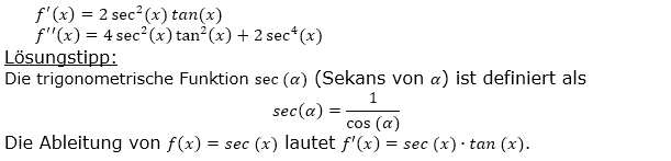 Weise nach, dass die 1. und die 2. Ableitung der Funktion f(x)=1+tan^2(x) lautet: (Grafik A410301 im Aufgabensatz 3 Blatt 4/1 Uniuversität Ableitungen vermischte Aufgaben /© by www.fit-in-mathe-online.de)