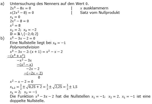 Vollständige Kurvendiskussion Lösung a-b) zum Aufgabensatz 1 Blatt 2/3 gebrochen rationale Funktionen Grundlagen Bild 2/© by www.fit-in-mathe-online.de