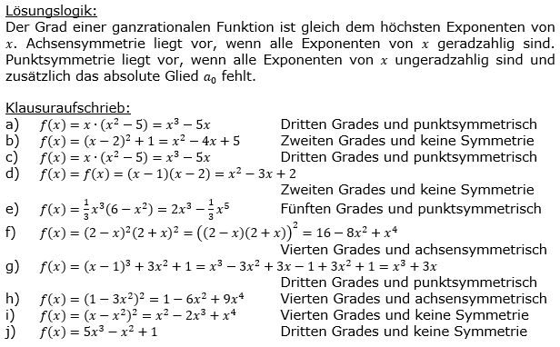 Ganzrationale Funktionen Lösungen zum Aufgabensatz 2 Blatt 1/2 Grundlagen Bild 1/© by www.fit-in-mathe-online.de