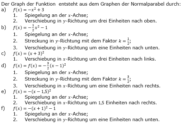 Quadratische Funktionen der Funktionsklassen. Lösungen zum Aufgabensatz 06 Blatt 1/1 Grundlagen Bild 1 /© by www.fit-in-mathe-online.de