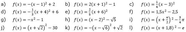 Gib den Scheitel an. In welche Richtung ist die Parabel geöffnet? (Grafik A120501 im Aufgabensatz 5 Blatt 1/2 Grundlagen zu quadratischen Funktionen (Parabeln) in den Funktionsklassen) /© by www.fit-in-mathe-online.de)