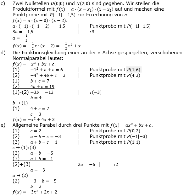 Quadratische Funktionen (Parabeln) der Funktionsklassen. Lösungen zum Aufgabensatz 07 Blatt 1/4 Grundlagen Bild 2 /© by www.fit-in-mathe-online.de