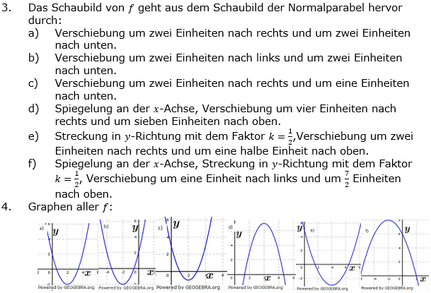 Quadratische Funktionen der Funktionsklassen. Lösungen zum Aufgabensatz 02 Blatt 2/4 Fortgeschritten Bild 2 /© by www.fit-in-mathe-online.de
