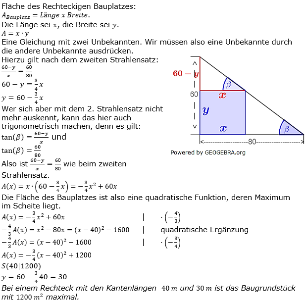 Quadratische Funktionen der Funktionsklassen. Lösungen zum Aufgabensatz 01 Blatt 3/2 Expert Bild 1 /© by www.fit-in-mathe-online.de