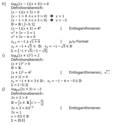 Lösung zu logarithmischen Gleichungen Grundlagen Aufgabe 2 Aufgabenblatt 1 h-k)/© by www.fit-in-mathe-online.de