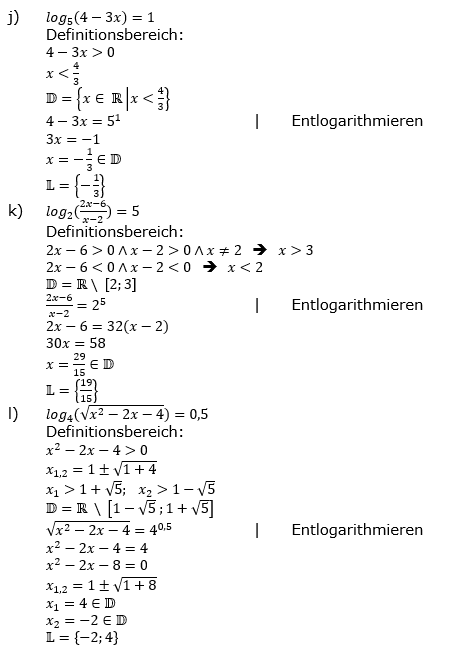 Lösung zu logarithmischen Gleichungen Grundlagen Aufgabe 2 Aufgabenblatt 2 j-l)/© by www.fit-in-mathe-online.de