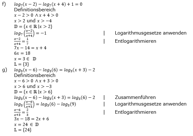 Lösung zu logarithmischen Gleichungen Fortgeschritten Aufgabenblatt 2 f-g)/© by www.fit-in-mathe-online.de