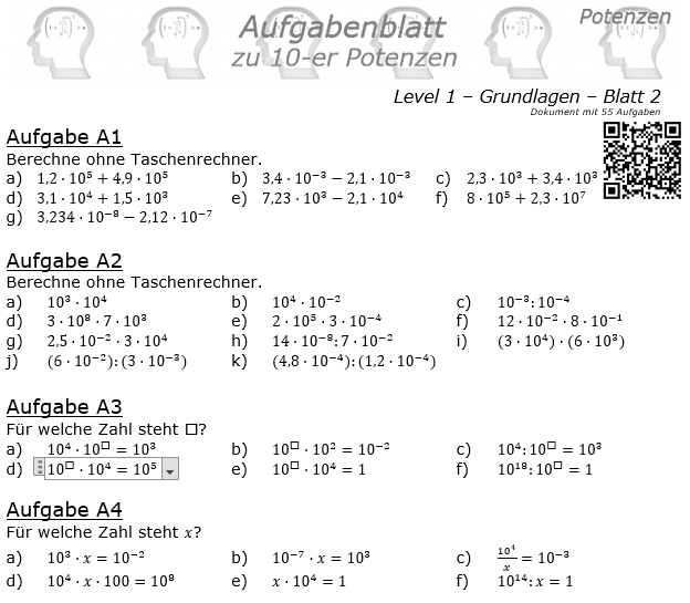 Zehnerpotenzen Aufgabenblatt Level 1 / Blatt 2 © by www.fit-in-mathe-online