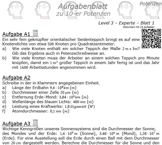Zehnerpotenzen Aufgabenblatt Level 3 / Blatt 1 © by www.fit-in-mathe-online