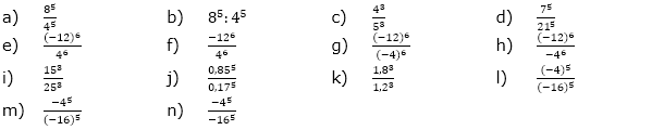 Vereinfache. (Aufgabensatz 3 Blatt 2/1 Fortgeschritten zu Potenzen mit gleichem Exponenten/© by www.fit-in-mathe-online.de)