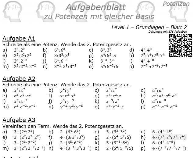 Potenzen mit gleicher Basis Aufgabenblatt Level 1 / Blatt 2 © by www.fit-in-mathe-online