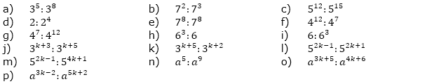 Berechne und schreibe das Ergebnis mit positivem Exponenten. (Aufgabensatz 8 Blatt 2/2 Fortgeschritten zu Potenzen mit gleicher Basis/© by www.fit-in-mathe-online.de)
